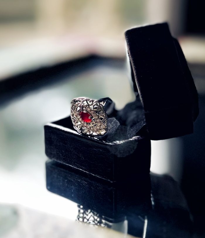 Pure silver ring with ruby