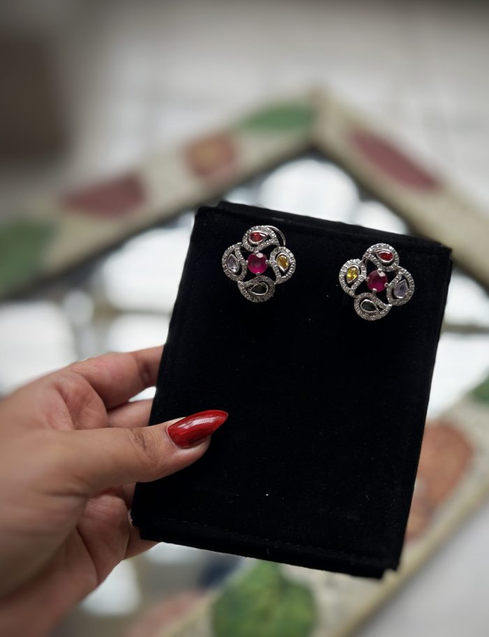 Pure silver earring with multi color stones - Image 2