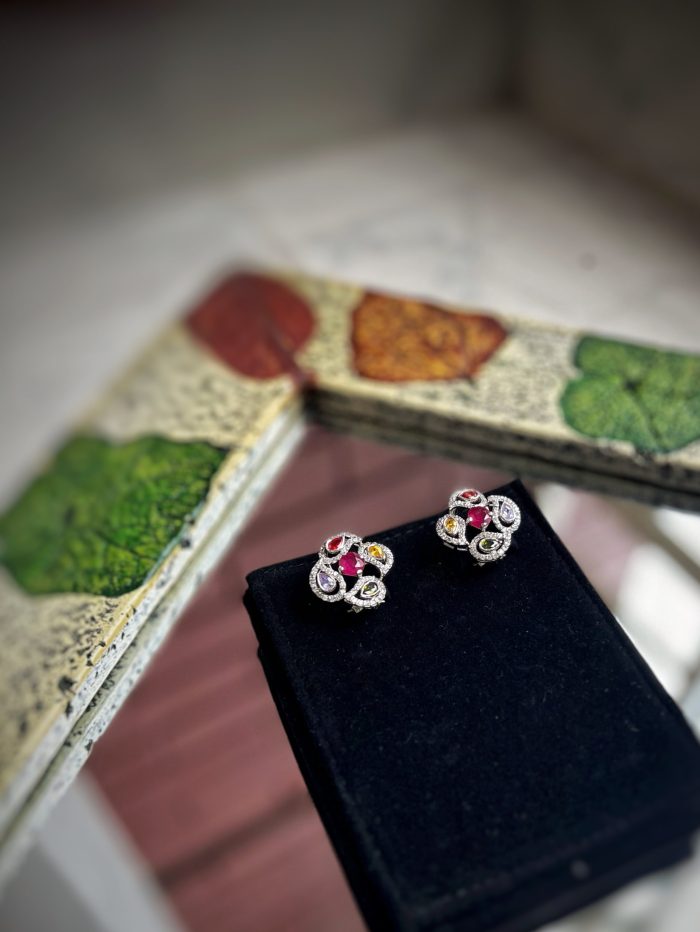 Pure silver earring with multi color stones - Image 3
