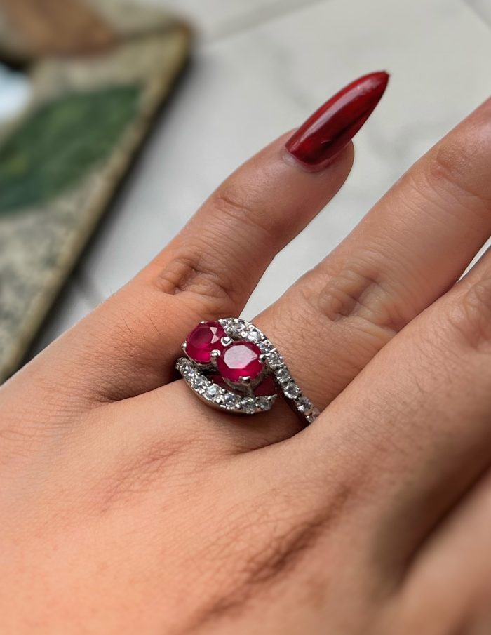 Pure silver ring with ruby and diamond - Image 3
