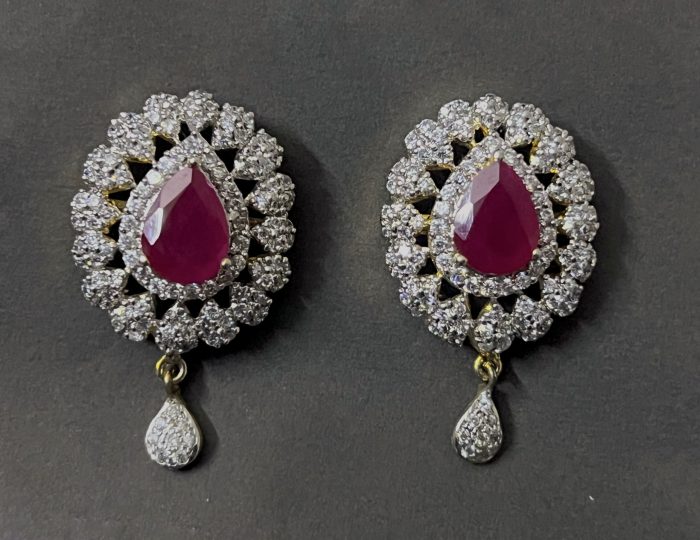 Ruby with diamond pendant with matching earring - Image 3