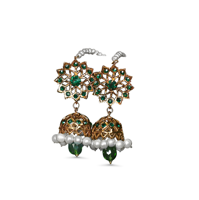 7 layer pearl set with green stones and real pearl comes with jhumka - Image 12