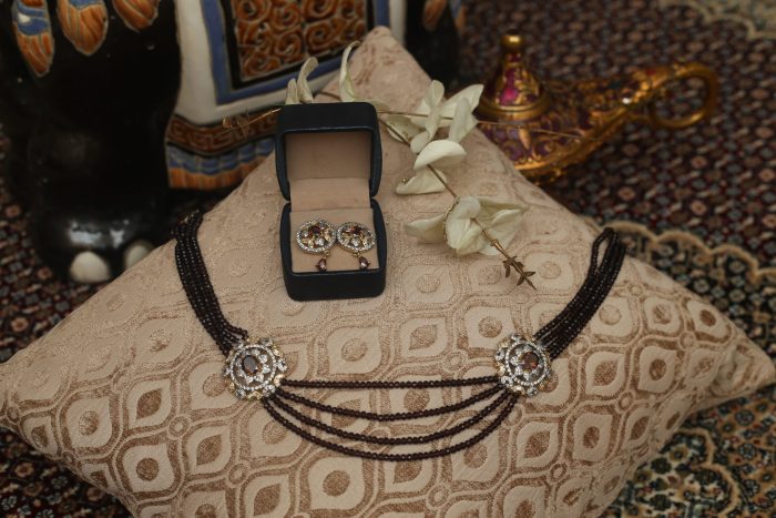 Amethys set with diamond pendant and amethyst 4 strings set with matching earring - Image 2