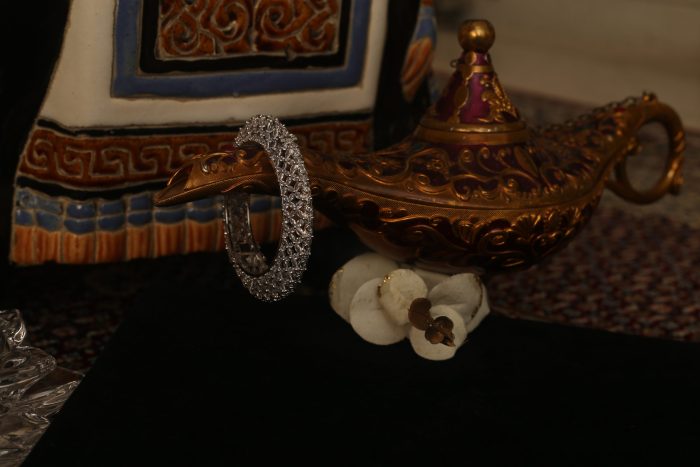 Silver bangle with open lock