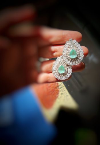 Pure silver earring with diamond and feroza