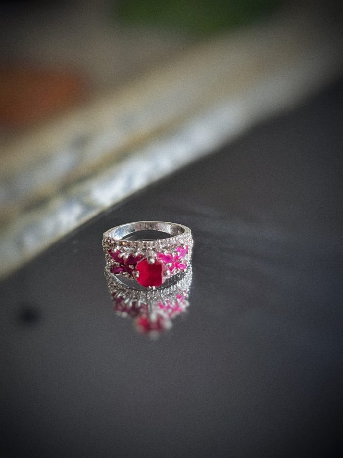 Pure silver ring with ruby and diamond - Image 4