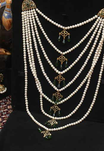 7 layer pearl set with green stones and real pearl comes with jhumka