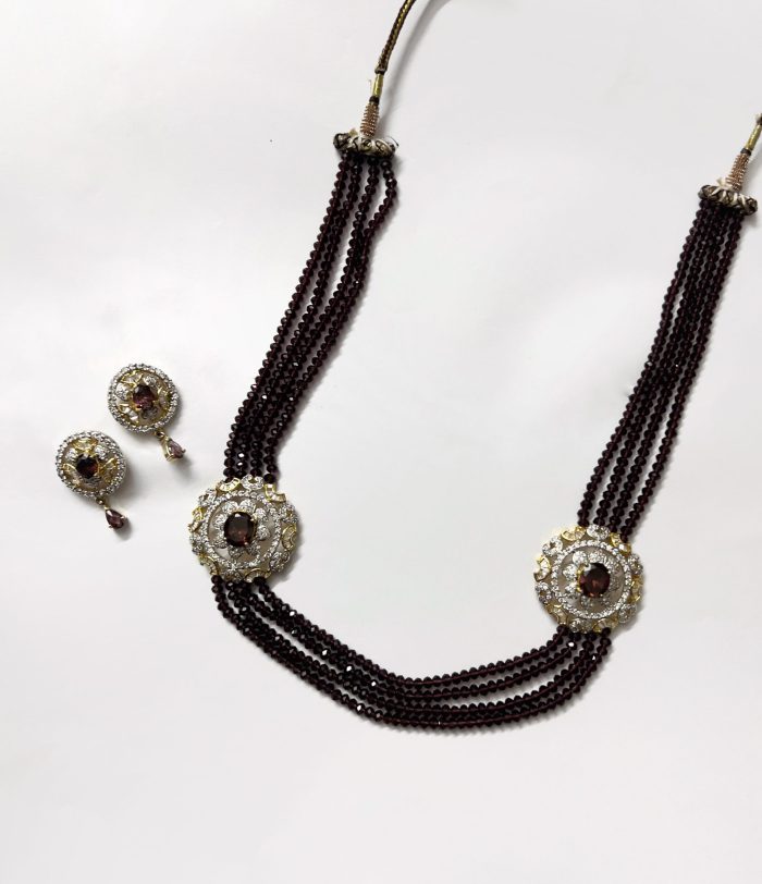 Amethys set with diamond pendant and amethyst 4 strings set with matching earring