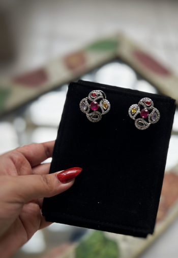 Pure silver earring with multi color stones