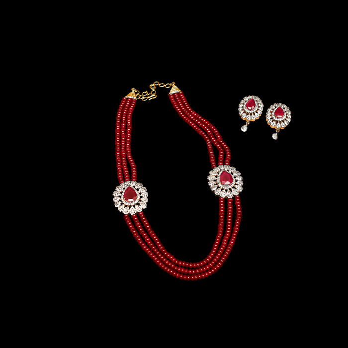 Ruby with diamond pendant with matching earring