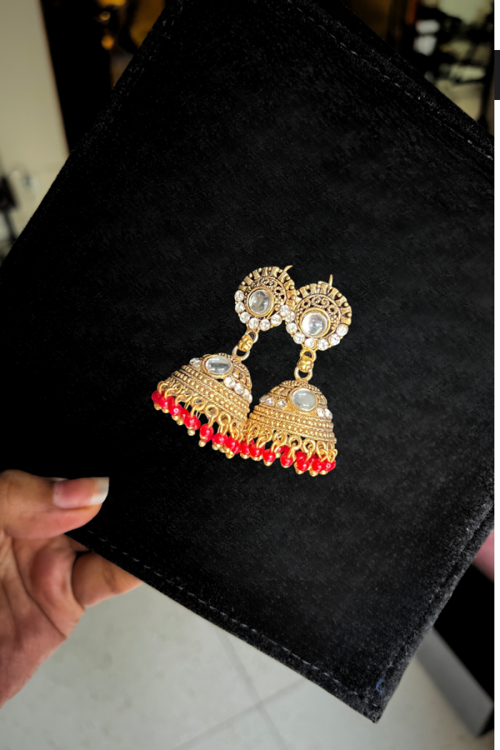 Gold and Red Jhumka - Image 2