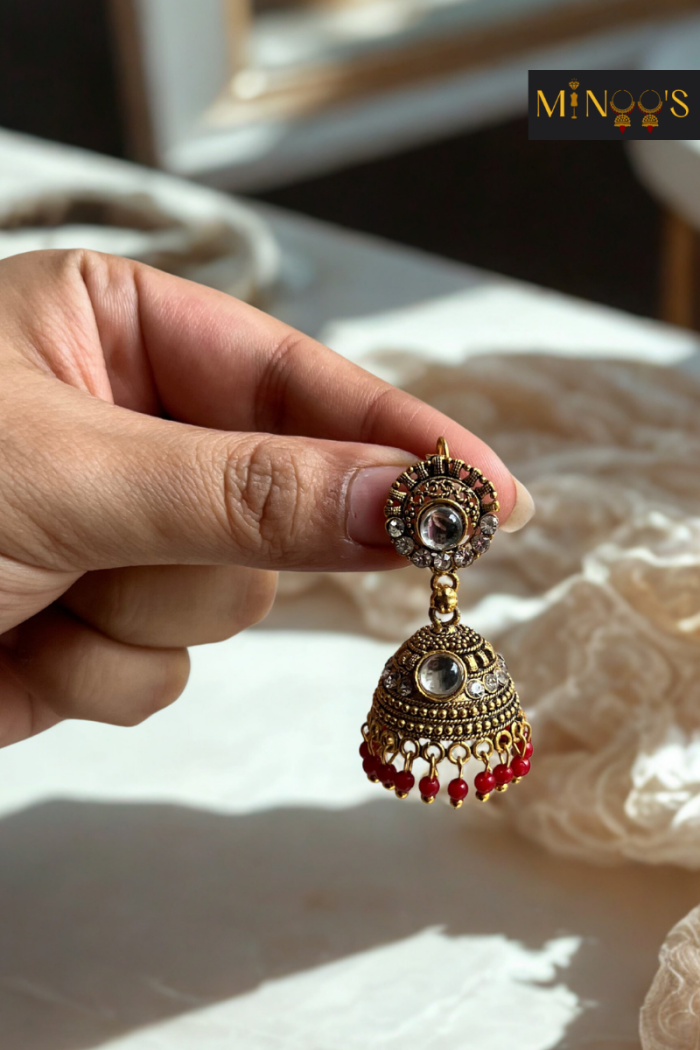 Gold and Red Jhumka - Image 3