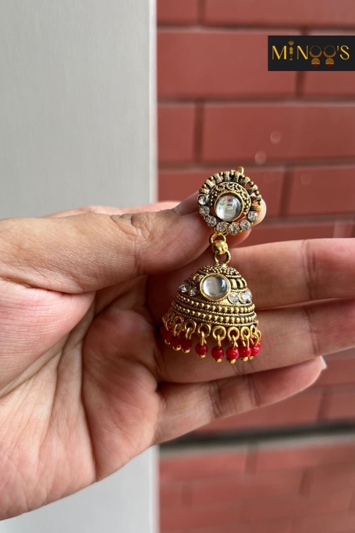 Gold and Red Jhumka - Image 4