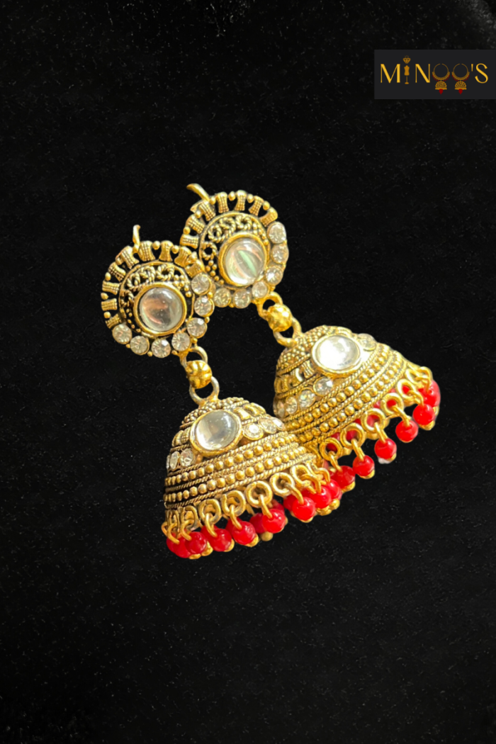 Gold and Red Jhumka