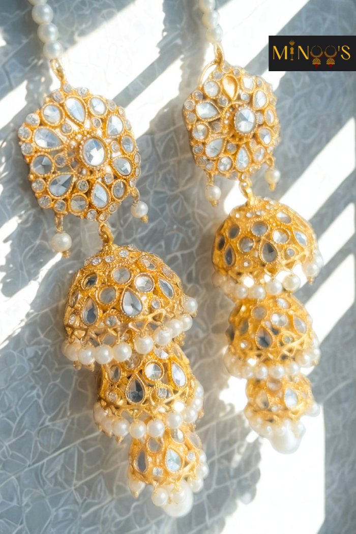Gold Triple Jhumka - Image 3