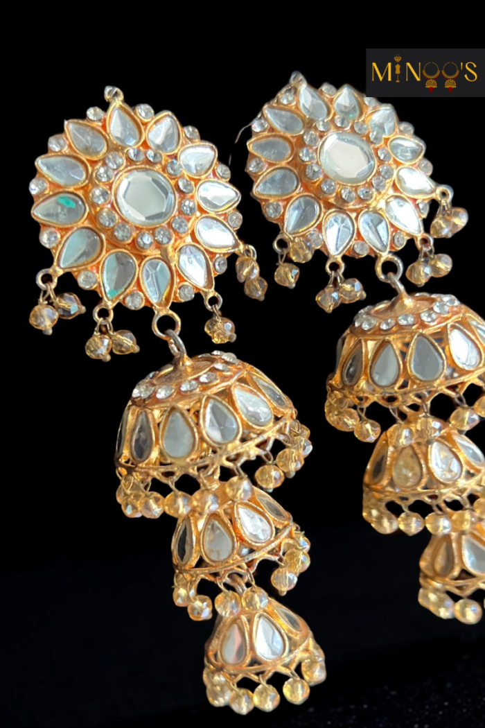 Gold and White Jhumka - Image 3