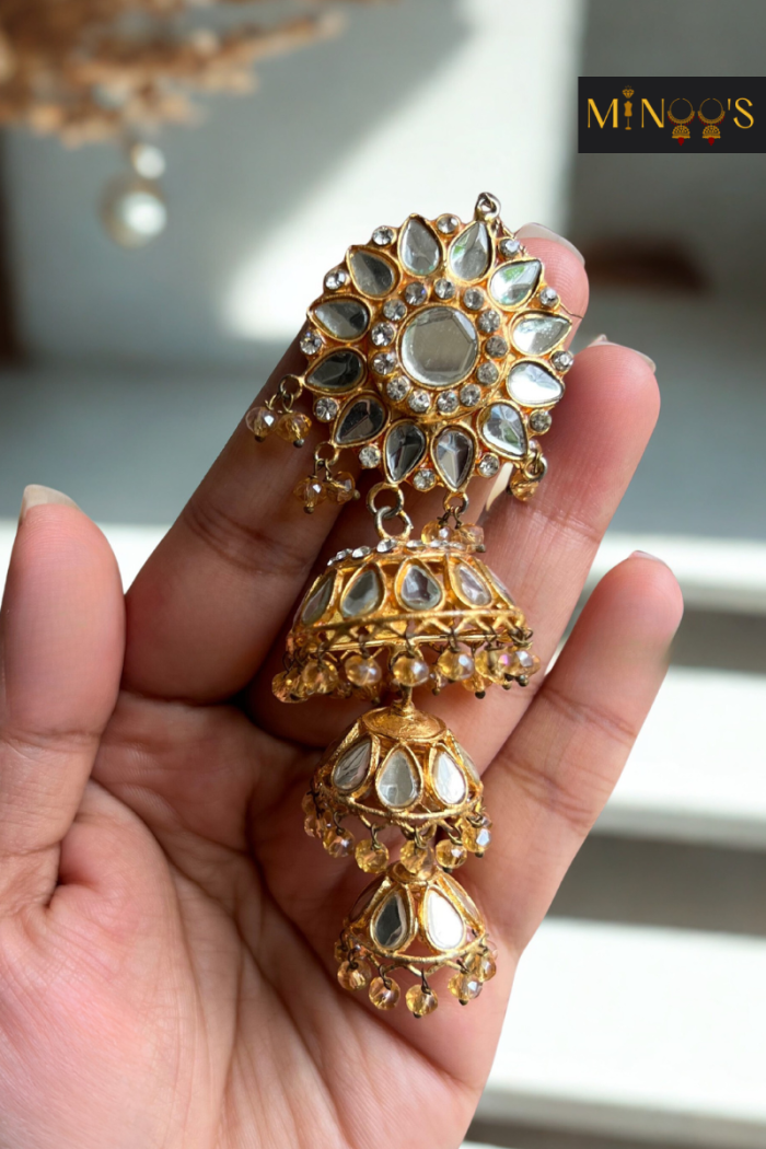 Gold and White Jhumka - Image 2