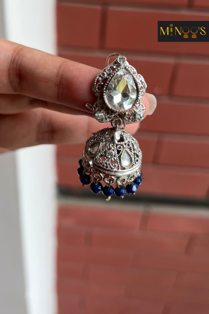 Silver and Blue Jhumka - Image 2