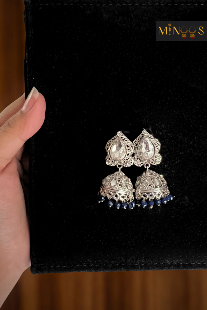 Silver and Blue Jhumka - Image 3